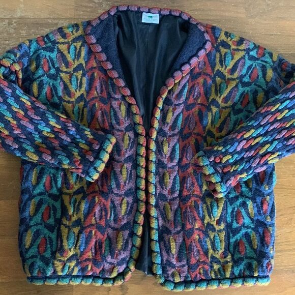 KOLOR KNOTS 100% wool made in Ireland women’s sweater cardigan colorful - Picture 10 of 15